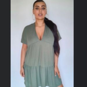 BOOHOO Plus Rib Short Sleeve Smock Dress